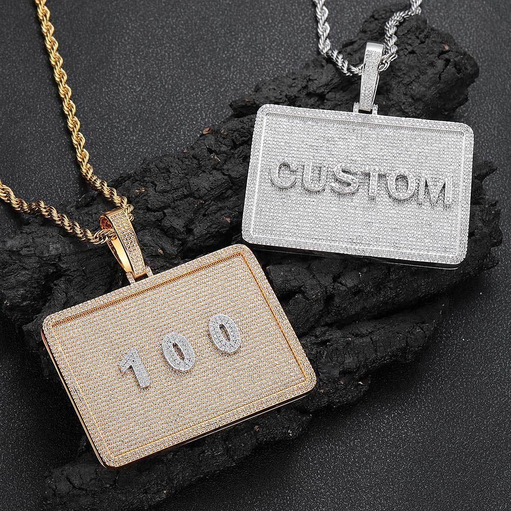 Custom Rectangular Letter Pendant Necklace with Zircon Stones for Men | Caratix Jewelry - CaratixJewelry